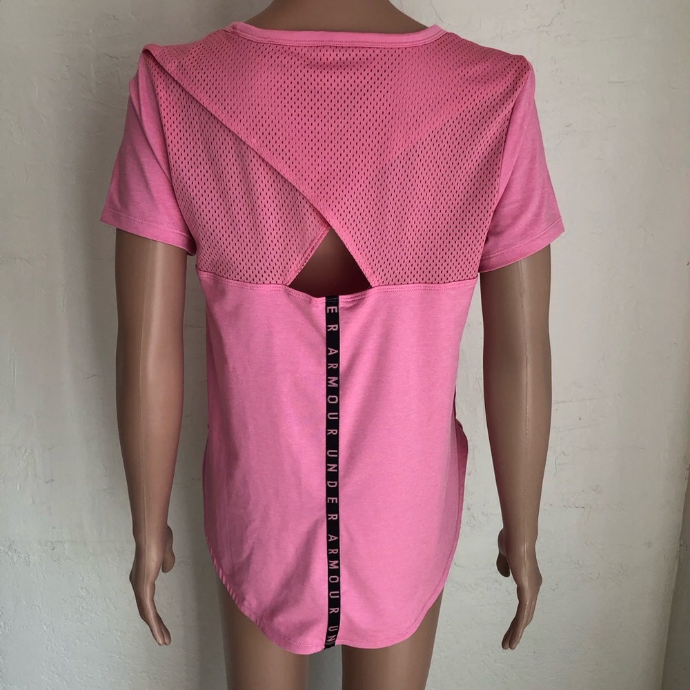 Under Armour Pink Cross-Back Activewear Yoga Mesh-Back Shirt Women’s Size M Top